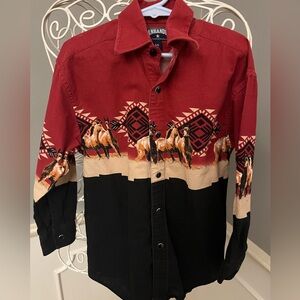 Panhandle Red and Black Western Kids Shirt with Horse Print